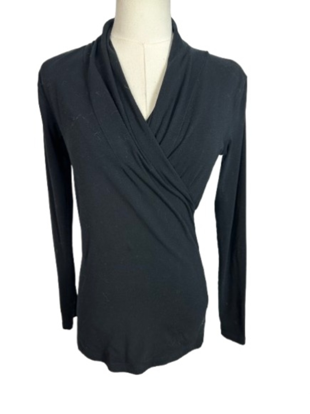 CAbi Black Wrap-Style Long Sleeve Tee Size XS